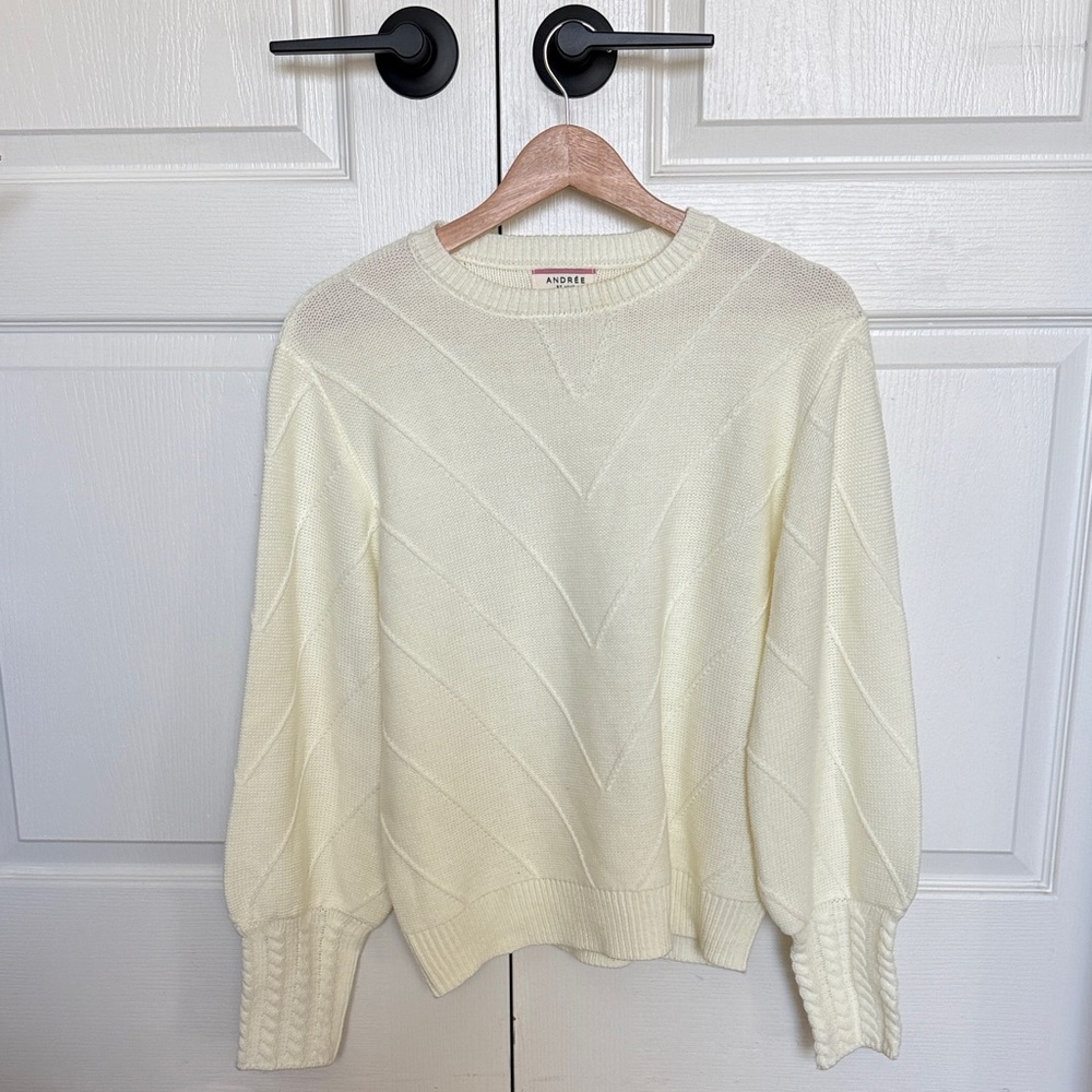 Andree Ivory Chevron Knit Crewneck Sweater